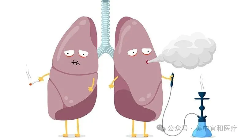 Illustration of lungs affected by smoking and hookah