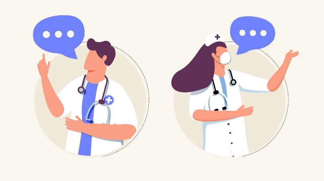 Illustration of a doctor and a nurse discussing a patient's care plan
