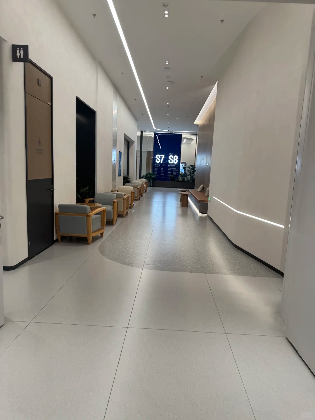 Clean modern corridor with S7 and S8 signage